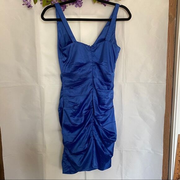 TCEC Blue Fitted Ruched Sheath Cocktail Dress - Picture 9 of 9